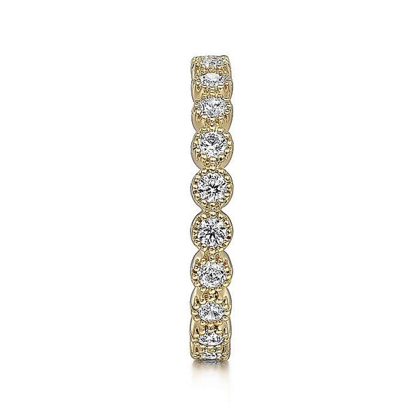 Gabriel & Co. 14 Karat Yellow Gold Diamond Milgrain Bezel Almost Eternity Band Image 4 Saxons Fine Jewelers Bend, OR