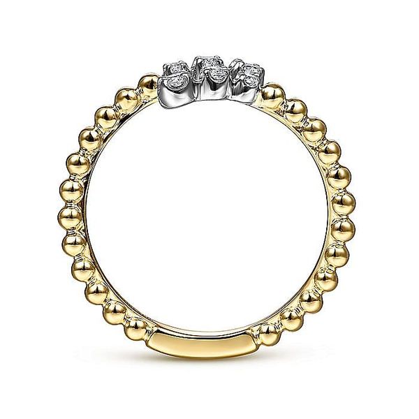 Gabriel & Co. 14 Karat Yellow Gold/ White Gold Bujukan Ball Diamond Open Bypass Ring Image 2 Saxons Fine Jewelers Bend, OR