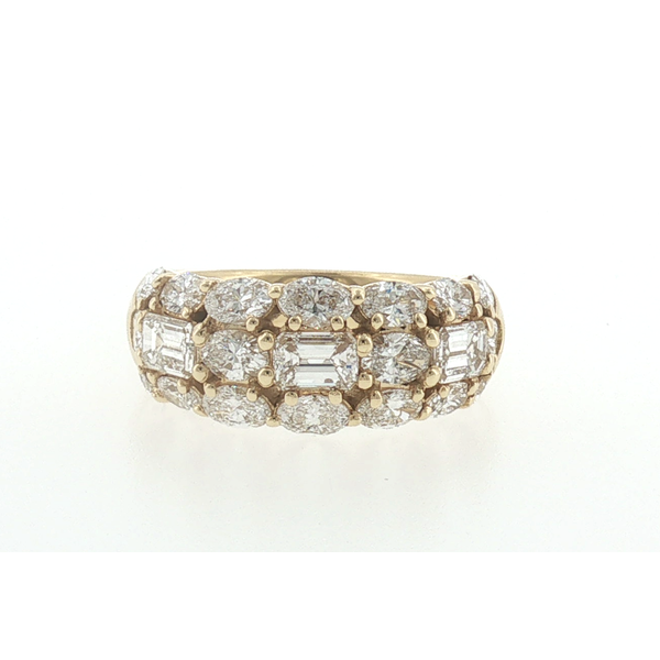 18K Yellow Gold Oval and Emerald Cut Diamond Three Row Wide Band Ring Saxons Fine Jewelers Bend, OR