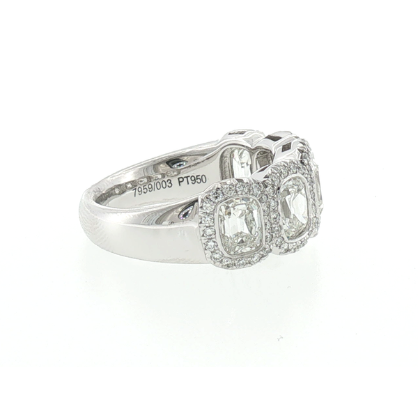Platinum Vintage Cut Diamond Five Stone Bezel and Pavé Halo Wide Band Ring Image 2 Saxons Fine Jewelers Bend, OR