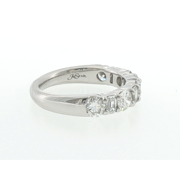 Platinum Emerald Cut and Round Diamond Nine Stone Alternating Shared Prong Wedding Band Image 2 Saxons Fine Jewelers Bend, OR