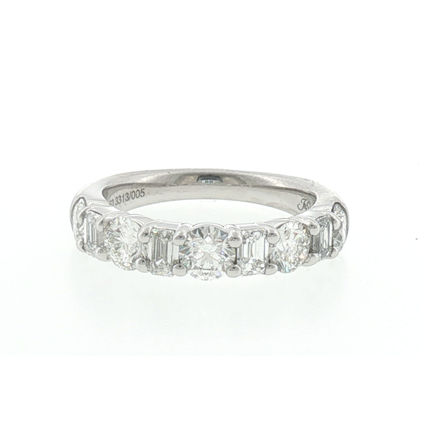 Platinum Emerald Cut and Round Diamond Nine Stone Alternating Shared Prong Wedding Band Saxons Fine Jewelers Bend, OR