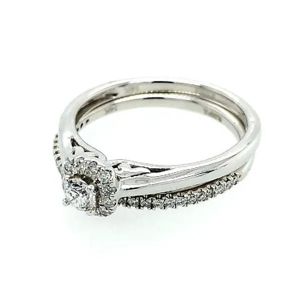 White Gold and Diamond Halo Wedding Set Image 2 Saxons Fine Jewelers Bend, OR