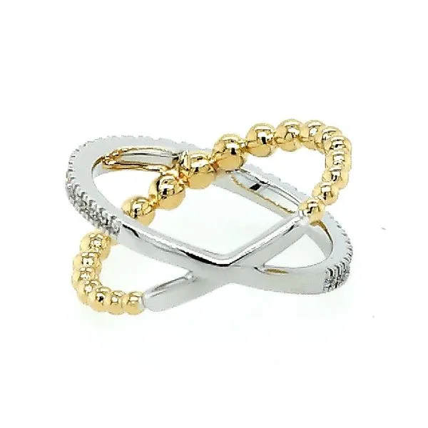 14K White-Yellow Gold Bujukan Diamond and Metal Bead Criss Cross Ring (0.39ct) Image 2 Saxons Fine Jewelers Bend, OR