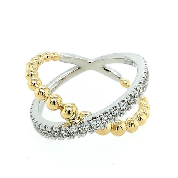 14K White-Yellow Gold Bujukan Diamond and Metal Bead Criss Cross Ring (0.39ct) Saxons Fine Jewelers Bend, OR