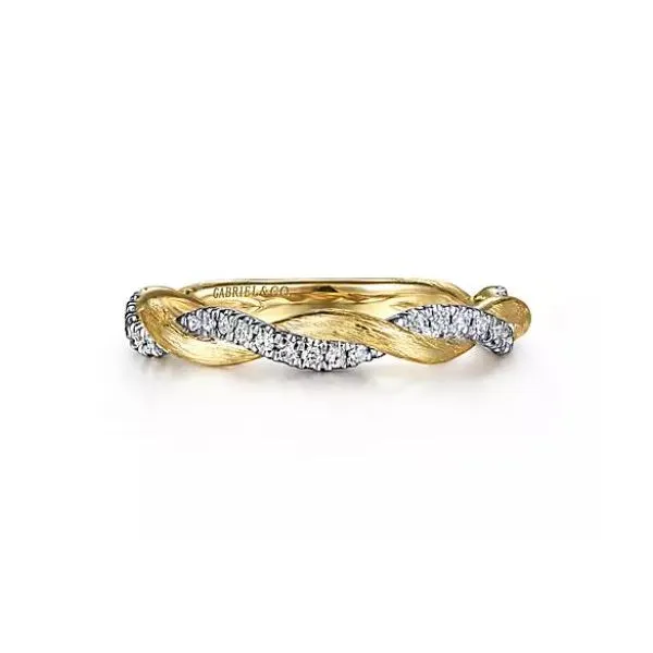 Yellow Gold and Twisted Diamond Band with Faint Color Ring Saxons Fine Jewelers Bend, OR