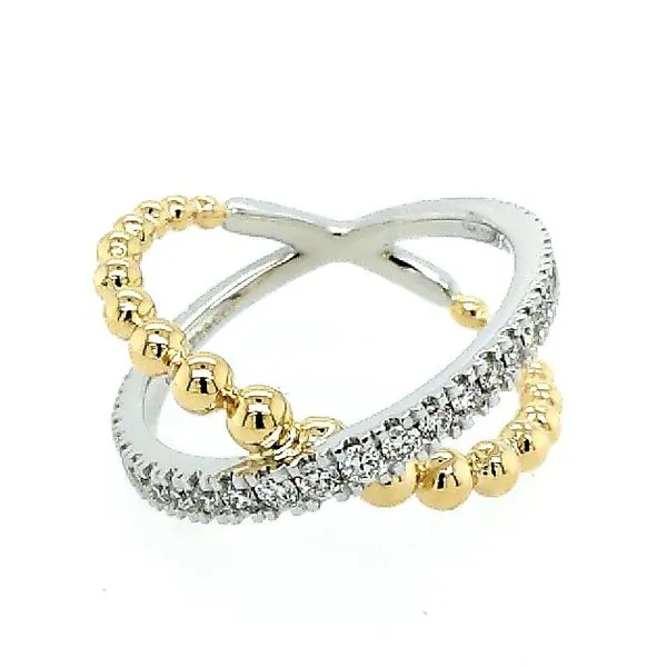 14 Karat White Gold/Yellow Gold Bujukan Diamond Bead Criss Cross Ring Saxons Fine Jewelers Bend, OR