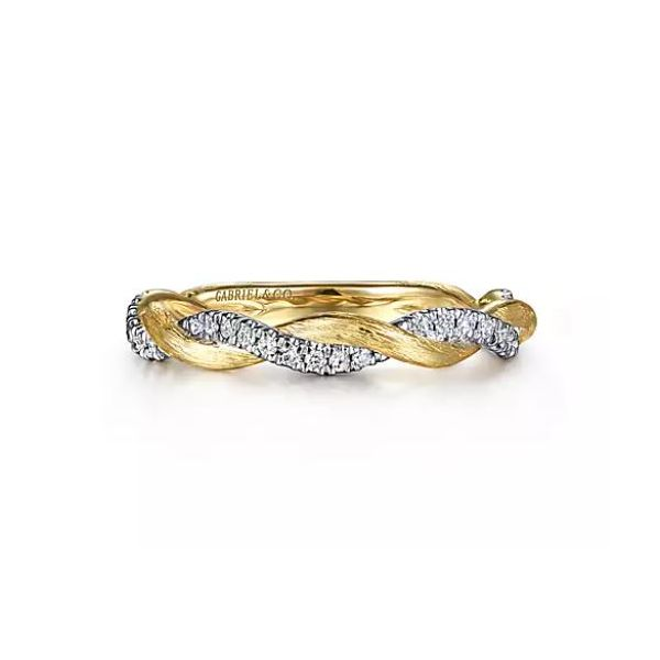 Gabriel & Co. Yellow Gold and Twisted Diamond Band with Faint Color Ring Saxons Fine Jewelers Bend, OR