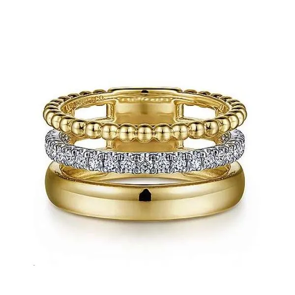 14 Karat Yellow Gold/White Gold Wide Diamond Bujukan Layered Band Saxons Fine Jewelers Bend, OR