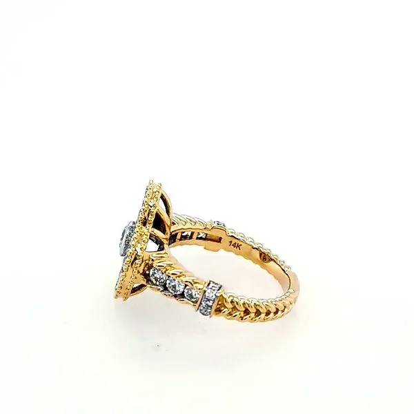 Yellow Gold Clover Style Pave Diamond Ring Image 2 Saxons Fine Jewelers Bend, OR