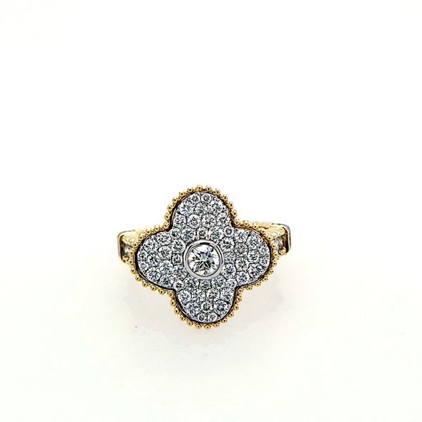 Yellow Gold Clover Style Pave Diamond Ring Saxons Fine Jewelers Bend, OR