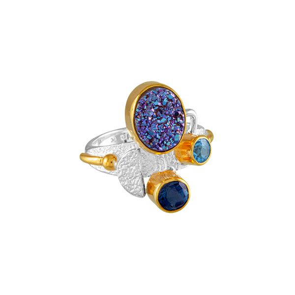 Gold Druzy London Sky Blue Ring Saxons Fine Jewelers Bend, OR