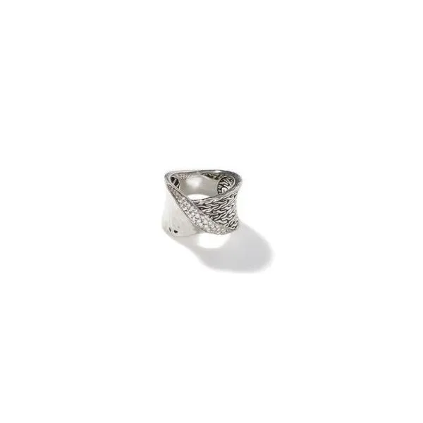 John Hardy. Silver Twisted Hammered Diamond Pave Ring Saxons Fine Jewelers Bend, OR