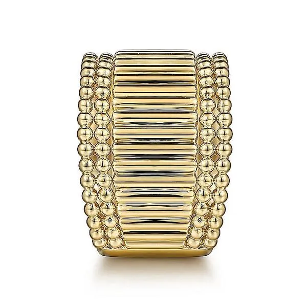 Gabriel & Co. 14 Karat Yellow Gold Bujukan Wide Band Image 3 Saxons Fine Jewelers Bend, OR