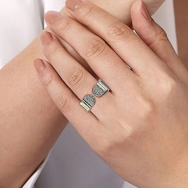 Gabriel & Co. 14 Karat Yellow Gold Diamond Open Pave End Caps Ring Image 5 Saxons Fine Jewelers Bend, OR
