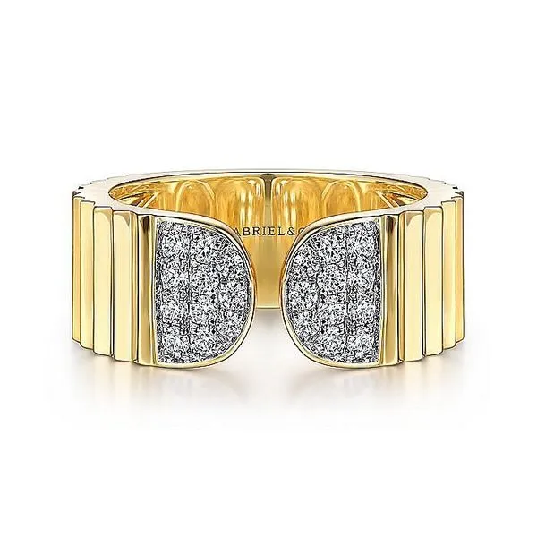 Gabriel & Co. 14 Karat Yellow Gold Diamond Open Pave End Caps Ring Saxons Fine Jewelers Bend, OR