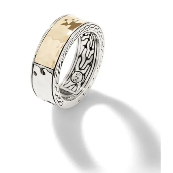 John Hardy. 18 Karat Yellow Gold Silver Hammered Band Ring