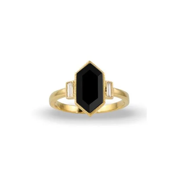 Doves. Black Onyx Diamond Baguette Ring 001 130 01485 Saxons