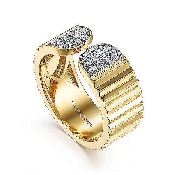 Gabriel & Co. 14 Karat Yellow Gold Diamond Open Pave End Caps Ring Image 3 Saxons Fine Jewelers Bend, OR
