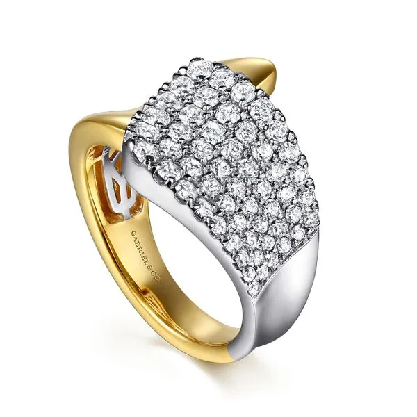 Gabriel & Co.14K WG/YG Graduating Diamond Bypass Ring