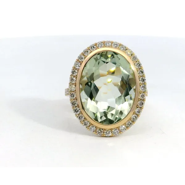 Doves 18K YG Oval Green Amethyst Diamond Halo Ring Saxons Fine Jewelers Bend, OR