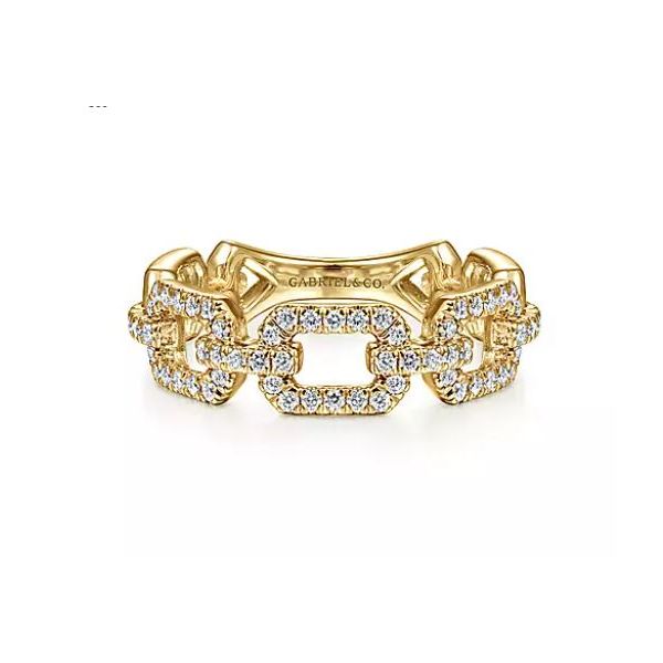 Gabriel & Co. 14 Karat Yellow Gold Diamond Pave Chain Link Ring Saxons Fine Jewelers Bend, OR