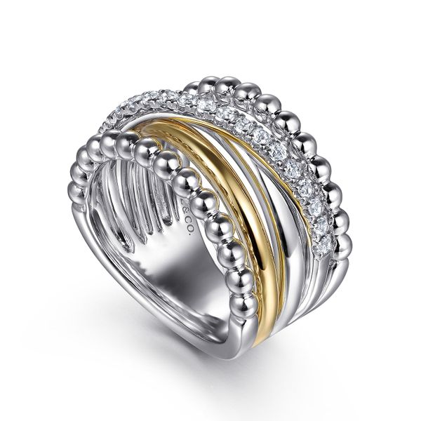 Gabriel & Co. Sterling Silver/14K YG Bujukan White Sapphire Wide Band Image 3 Saxons Fine Jewelers Bend, OR