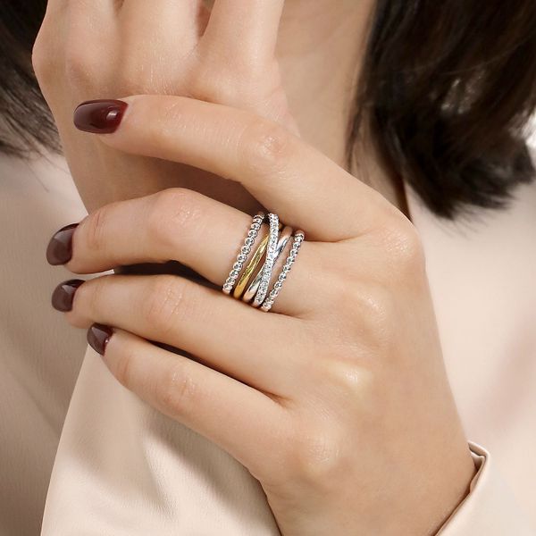 Gabriel & Co. Sterling Silver/14K YG Bujukan White Sapphire Wide Band Image 4 Saxons Fine Jewelers Bend, OR