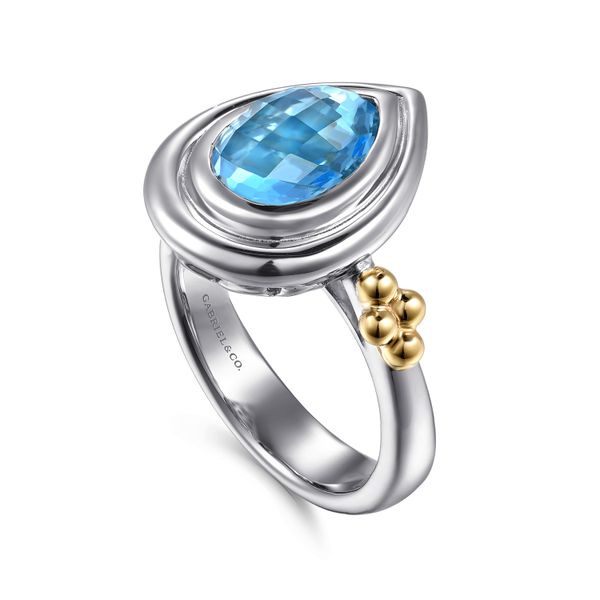 Gabriel & Co.14K Yellow Gold/Sterling Silver Pear BlueTopaz Bezel Ring Image 3 Saxons Fine Jewelers Bend, OR