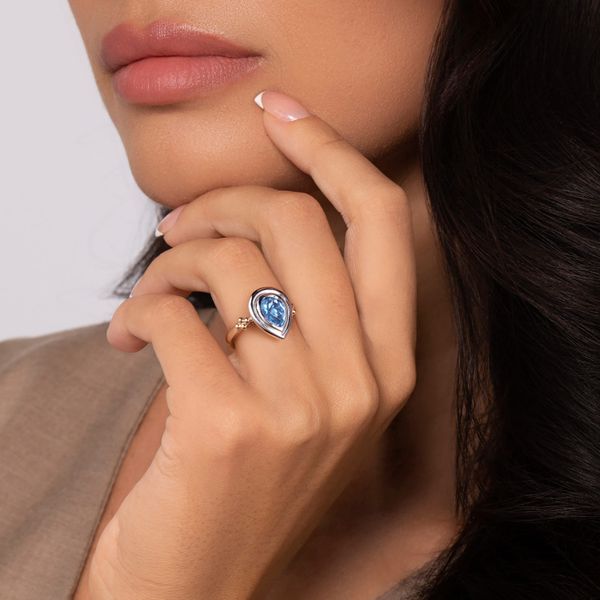 Gabriel & Co.14K Yellow Gold/Sterling Silver Pear BlueTopaz Bezel Ring Image 5 Saxons Fine Jewelers Bend, OR