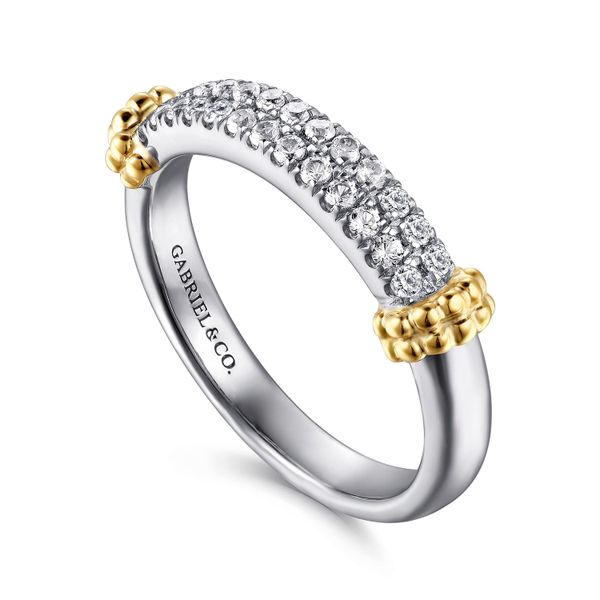 Gabriel & Co. 14K Yellow Gold & Sterling Silver White Sapphire Sterling Silver Double Row Band Image 2 Saxons Fine Jewelers Bend, OR