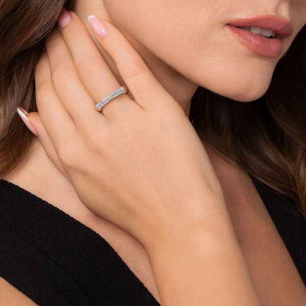 Gabriel & Co. 14K Yellow Gold & Sterling Silver White Sapphire Sterling Silver Double Row Band Image 3 Saxons Fine Jewelers Bend, OR