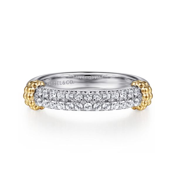 Gabriel & Co. 14K Yellow Gold & Sterling Silver White Sapphire Sterling Silver Double Row Band Saxons Fine Jewelers Bend, OR