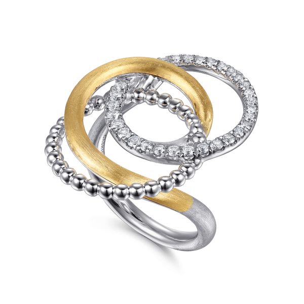 Gabriel & Co.14K Yellow Gold & Sterling Silver White Sapphire Round Link Ring Image 2 Saxons Fine Jewelers Bend, OR