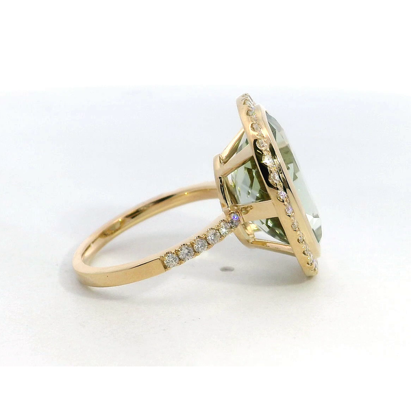 Doves 18K YG Oval Green Amethyst Diamond Halo Ring Image 2 Saxons Fine Jewelers Bend, OR