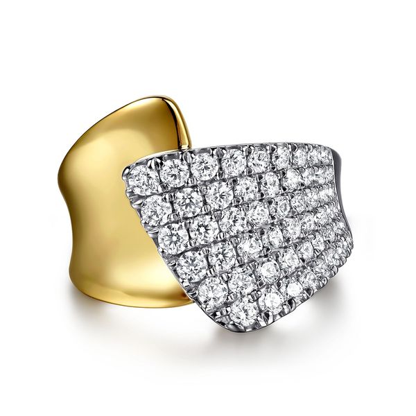 Gabriel & Co.14K WG/YG Graduating Diamond Bypass Ring Saxons Fine Jewelers Bend, OR
