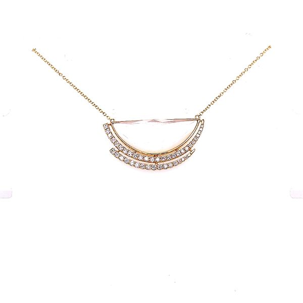 Doves 18 Karat Yellow Gold Diamond Mother of Pearl and Quartz Necklace 18 Inches Saxons Fine Jewelers Bend, OR