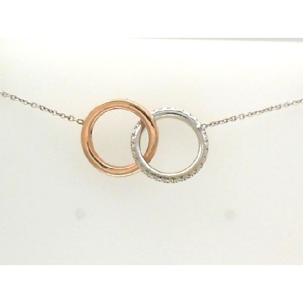 Roberto Coin 18 Karat White Gold/ Rose Gold Diamond Pendant Double Circle Necklace Image 2 Saxons Fine Jewelers Bend, OR