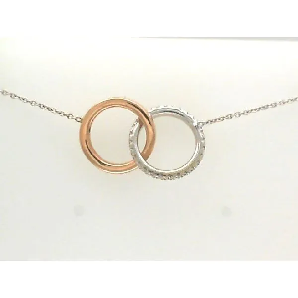 Roberto Coin 18 Karat White Gold/ Rose Gold Diamond Pendant Double Circle Necklace Image 2 Saxons Fine Jewelers Bend, OR