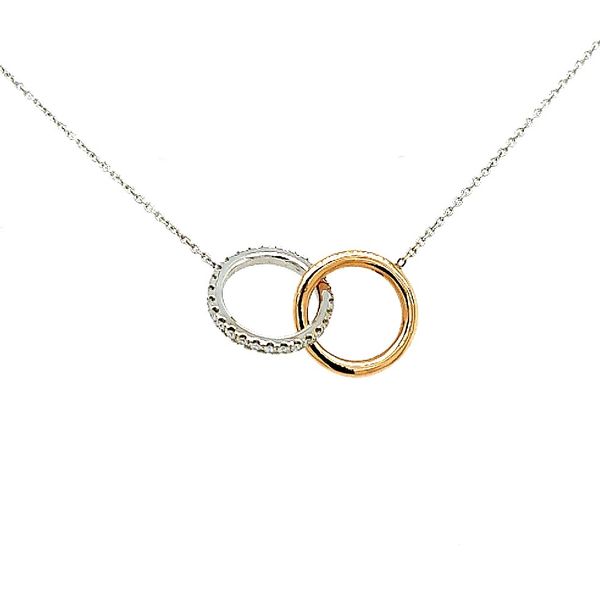 Roberto Coin 18 Karat White Gold/ Rose Gold Diamond Pendant Double Circle Necklace Saxons Fine Jewelers Bend, OR