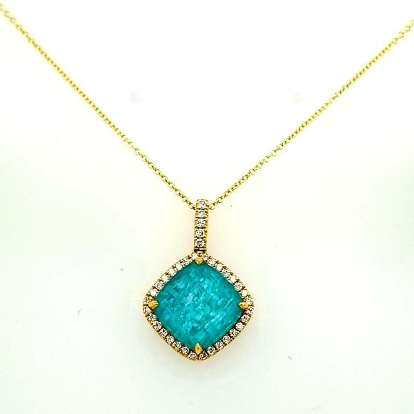 Yellow Gold with Diamond Halo and Amazonite Quartz Saxons Fine Jewelers Bend, OR
