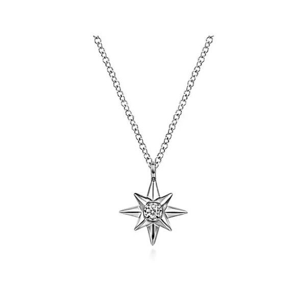14 K White Gold Pave Diamond Star Necklace - Necklaces