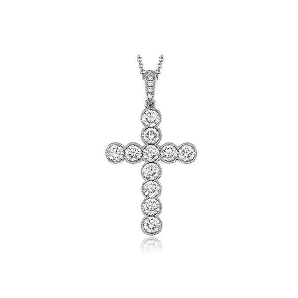 18 Karat White Gold Diamond Milgrain Cross Necklace Saxons Fine Jewelers Bend, OR