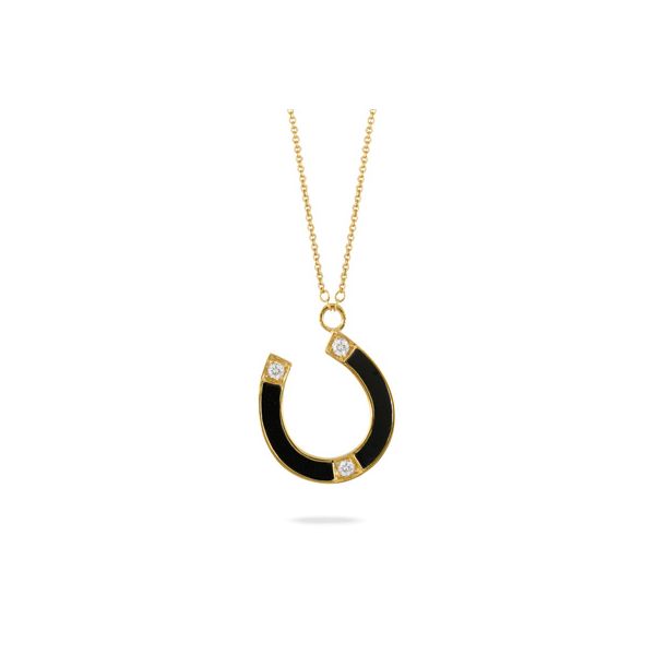 Yellow Gold and Diamond Horseshoe with Black Onyx Pendant Saxons Fine Jewelers Bend, OR