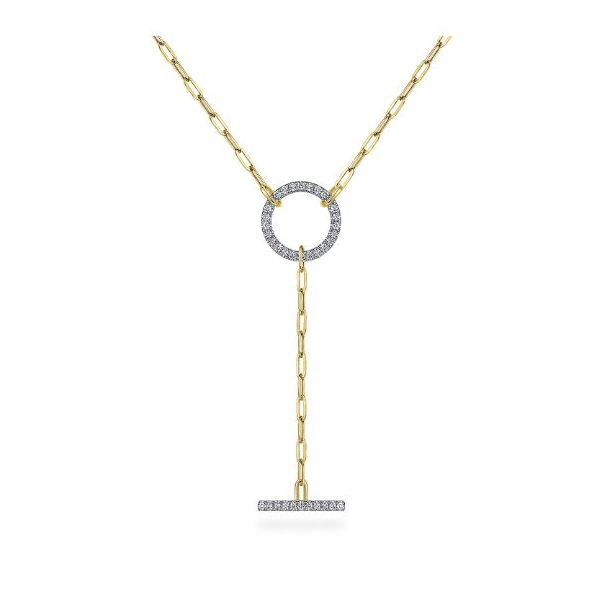 4 Karat Yellow Gold Diamond Circle Bar Y Knot Paperclip Chai | Saxons Fine  Jewelers | Bend, OR