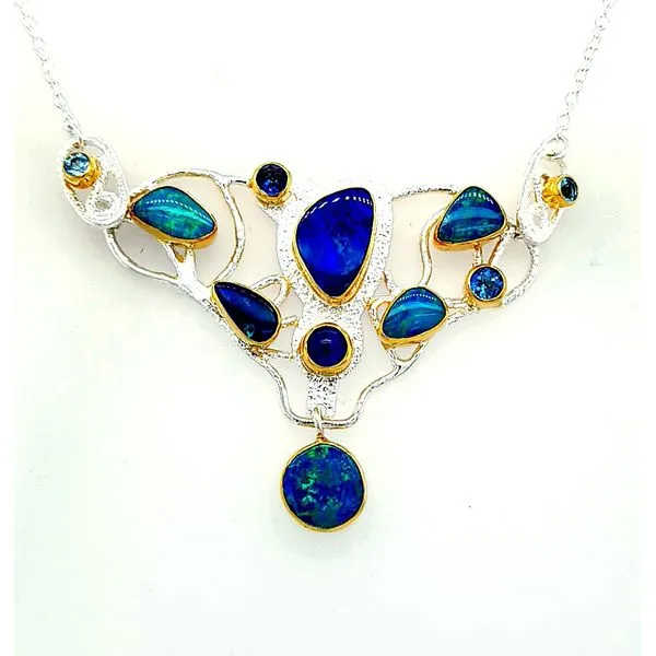 Sterling Silver 22K Gold Vermail, Blue Topaz, Kyanite, Opal, Sky Blue Topaz Necklace Saxons Fine Jewelers Bend, OR