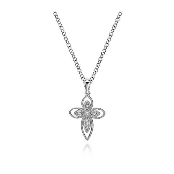 Gabriel & Co. Silver Diamond Cross Necklace Saxons Fine Jewelers Bend, OR