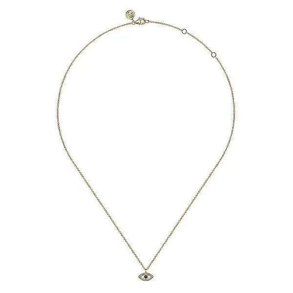Gabriel & Co. 14 Karat Yellow Gold Diamond Sapphire Evil Eye Pendant Necklace Image 2 Saxons Fine Jewelers Bend, OR