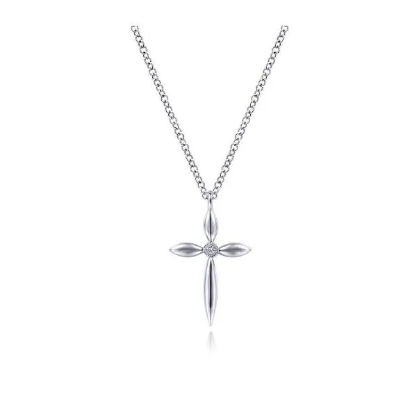Gabriel & Co. Sterling Silver Diamond Cross Necklace Saxons Fine Jewelers Bend, OR