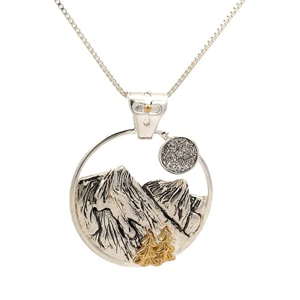 22 Karat Sterling Silver Druzy Mountain and Moon Pendant Saxons Fine Jewelers Bend, OR